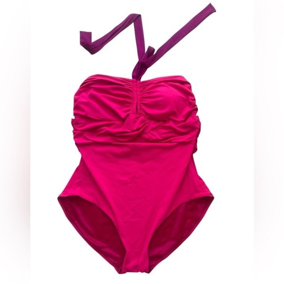 SPANX Pink One Piece Swimsuit with Halter Neck and Ruching - Picture 1 of 3